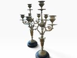 paire de candélabres anciens en laiton sur base en marbre