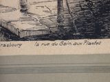 a drawing of a man on a boat in the water