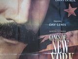 affiche du film « Gangs of New York », mettant en scène un homme portant une moustache et une barbichette