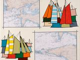three pictures of sailboats on a map of the ocean