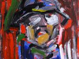 un tableau représentant un homme portant un chapeau et une écharpe