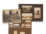 several old photos of people and horses in a field