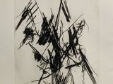 an image of a black and white drawing of a vase of flowers