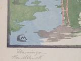 a picture of a painting of a man sitting on a bench