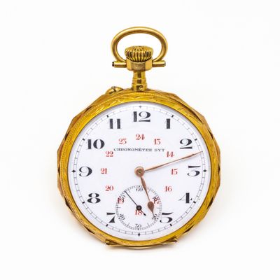 an image of a gold pocket watch with roman numerals on the face