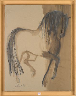 un tableau représentant un cheval, monté dans un cadre en bois