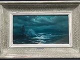 une image représentant un tableau d'un bateau sur l'océan, de nuit
