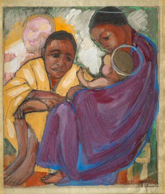 an image of a painting of a woman holding a baby