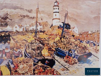 une photo d'un tableau représentant un port avec des bateaux
