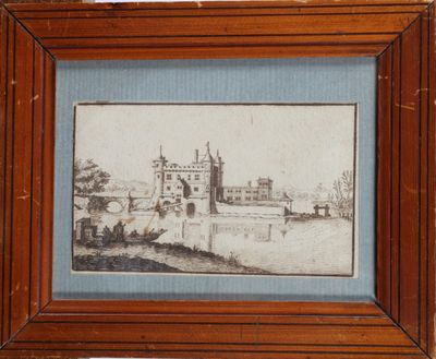 École du XVIIIe siècle. « Vue d’un château » Dessins à l’enc…