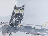 une aquarelle représentant un hibou perché sur une branche