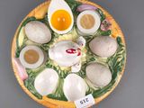 a plate with eggs and other food on it