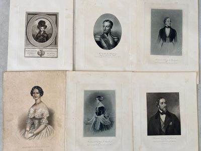 four antique photographs of people in formal clothes and hats