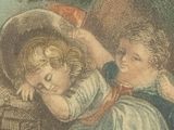 a drawing of two children laying on a couch