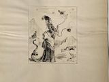 an old book with a drawing of a woman holding a kite