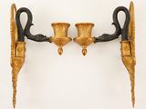 pair of antique wall sconces with black and gold paint