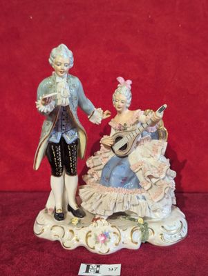 Sujet en porcelaine de Dresden, Couple de musicien - H.