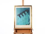 un tableau posé sur un chevalet, représentant deux femmes