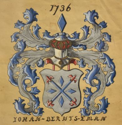 un ancien blason représentant un homme muni d'une épée et d'un bouclier