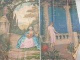 deux panneaux d'un tableau représentant une femme et un homme dans un jardin