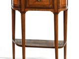 an image of a table with a marble top and a shelf underneath it