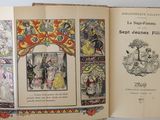 an open book with illustrations of people and animals on it