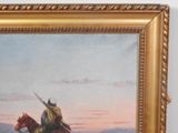 a painting of a man riding a horse in the desert