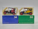 two toy cars that are sitting on top of each other