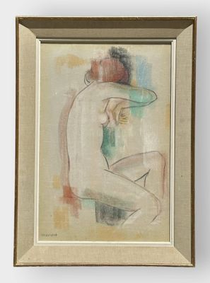 une image représentant un tableau d'une femme nue coiffée d'un chapeau