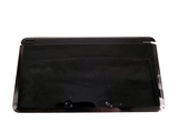 a black plastic tray with a black handle on a white background