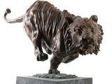 bronze statue of a tiger on a marble base on a white background