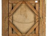 a close up of a wooden frame with a rope around it