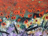 a painting of a field of red poppies and other flowers