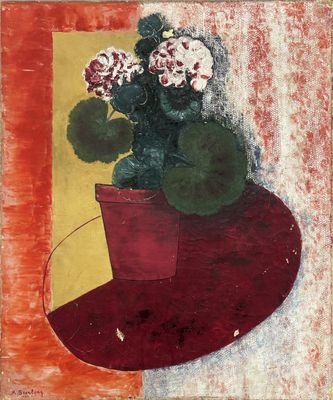 an image of a painting of a potted plant on a table