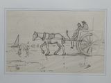 drawing of a horse drawn carriage being pulled by a man