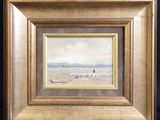 un tableau représentant une vue d'une ville avec une église au loin