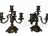 pair of antique brass candelabs with birds and flowers