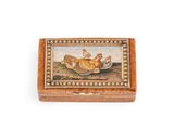 a small wooden box with a painting of a dog on it