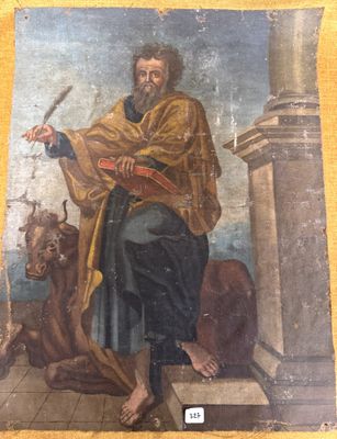 une image représentant un tableau où l'on voit un homme avec une épée et un chien