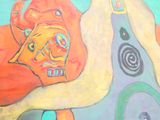 une peinture représentant un homme et une femme assis sur un canapé