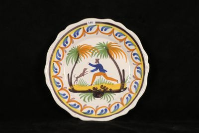 a plate with a picture of a man on it