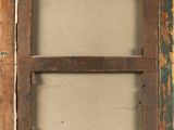 an old wooden window with peeling paint on the outside of it