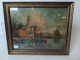 une image d'une photo d'un tableau représentant un château au bord de l'eau