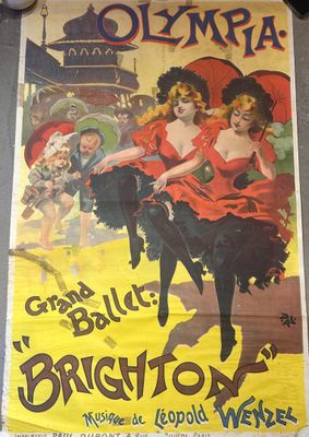 an old poster of a woman riding a horse in front of a crowd