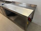 a stainless steel counter in a commercial kitchen