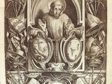 an old book with a drawing of a man surrounded by animals