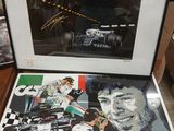 signed autographed photograph of a racing car and a signed photograph of a man