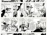 a black and white comic strip with a man in a cowboy hat talking to a woman