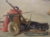 a picture of a painting of a man with a hat and a rifle