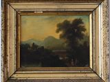 une peinture à l'huile d'un paysage avec un château au loin